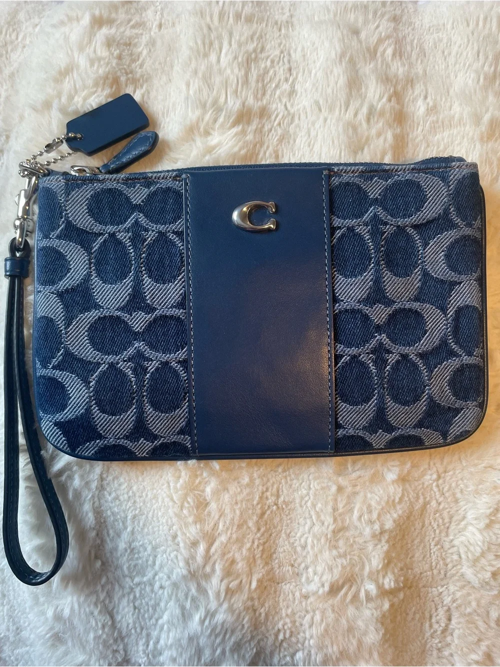 Coach Blue Denim Signature Jacquard Wristlet